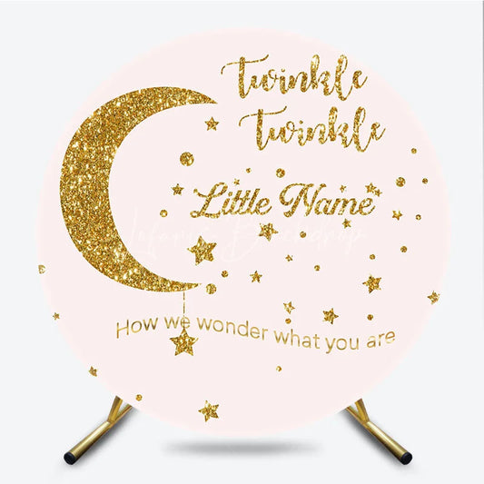 Lofaris Pink Gold Glitter Twinkle Little Star Round Backdrop Dreamy Baby Shower Gender Reveal Party Decor