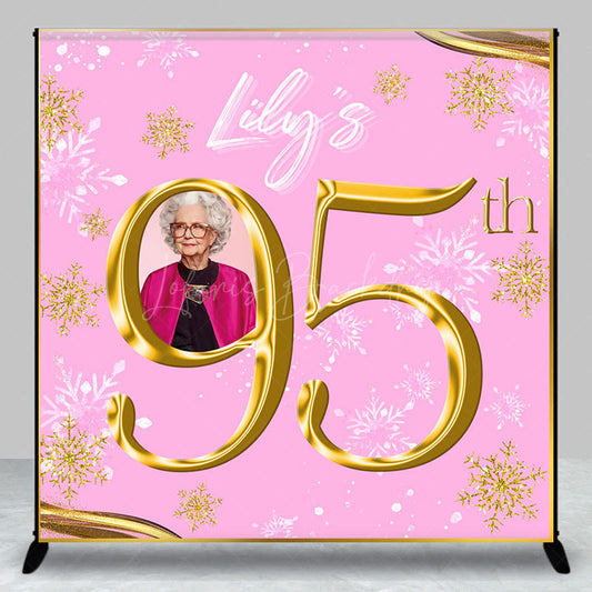 Lofaris Pink Gold Snowflake Custom Photo Birthday Backdrop