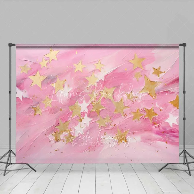 Lofaris Pink Gold Star Photography Backdrop Abstract Textured Painting Photo Background Cute Celestial Sky Booth Prop