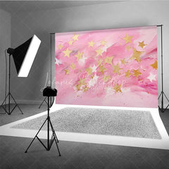 Lofaris Pink Gold Star Photography Backdrop Abstract Textured Painting Photo Background Cute Celestial Sky Booth Prop