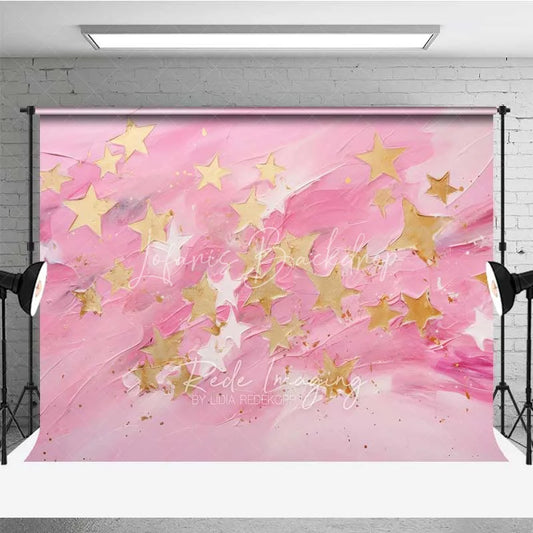 Lofaris Pink Gold Star Photography Backdrop Abstract Textured Painting Photo Background Cute Celestial Sky Booth Prop