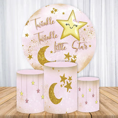 Lofaris Pink Gold Twinkle Little Star Round Backdrop Kit Baby Shower Birthday Party Decor
