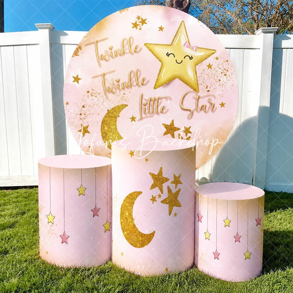 Lofaris Pink Gold Twinkle Little Star Round Backdrop Kit Baby Shower Birthday Party Decor