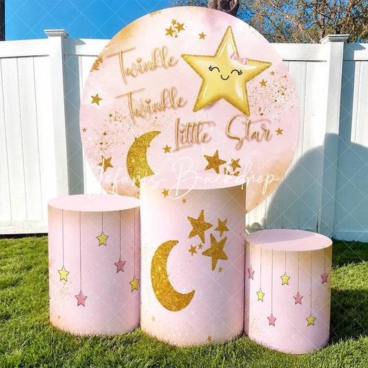 Lofaris Pink Gold Twinkle Little Star Round Backdrop Kit Baby Shower Birthday Party Decor