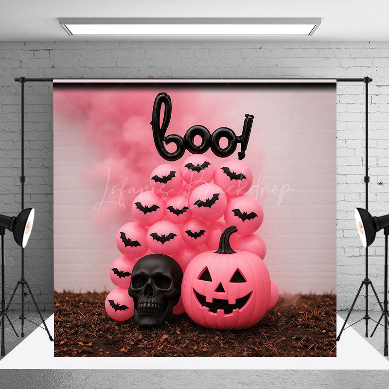 Lofaris Pink Halloween Photography Backdrop Boo Balloons with Pumpkins Girly Gothic Spooky Party Photo Booth