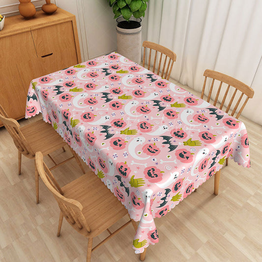 Lofaris Pink Halloween Rectangle Tablecloth with Jack o’ Lanterns for Cute and Girly Spooky Party Decor