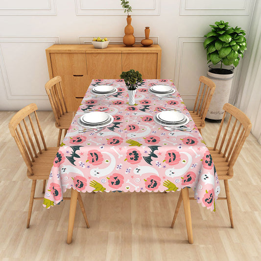 Lofaris Pink Halloween Rectangle Tablecloth with Jack o’ Lanterns for Cute and Girly Spooky Party Decor