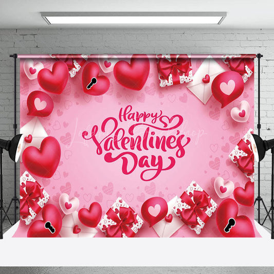 Lofaris Pink Heart Gift Box Valentine’S Day Phrase Backdrop