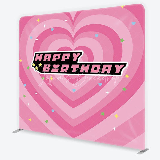Lofaris Pink Heart Happy Birthday Square Double-Sided Backdrop Sweet Festive Celebration Party Decor