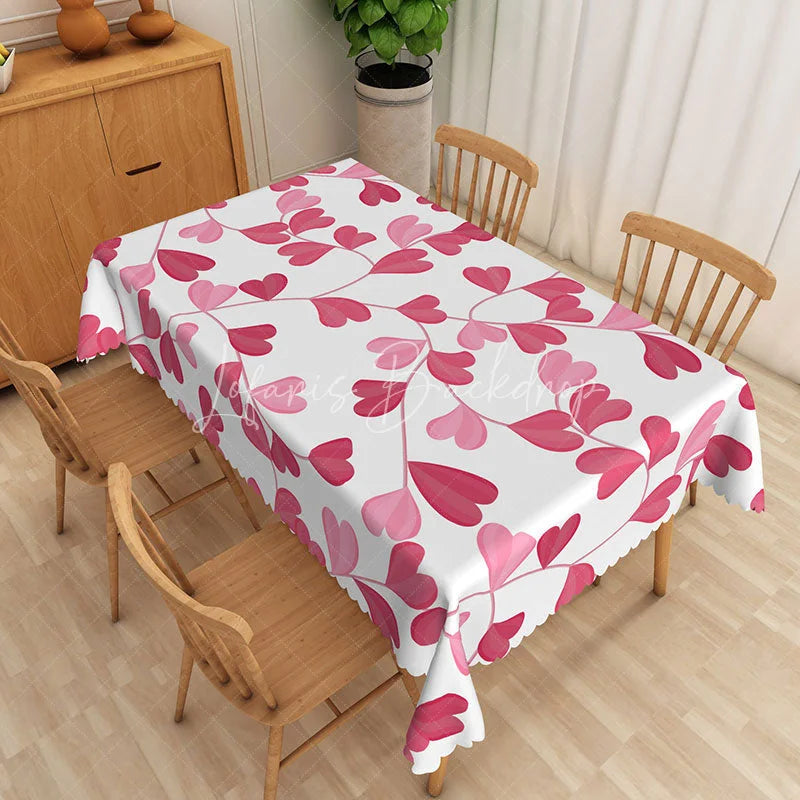 Lofaris Pink Heart Leaf Rectangle Tablecloth Botanical Love Vine Table Cover Sweet Valentine Day Home Decor