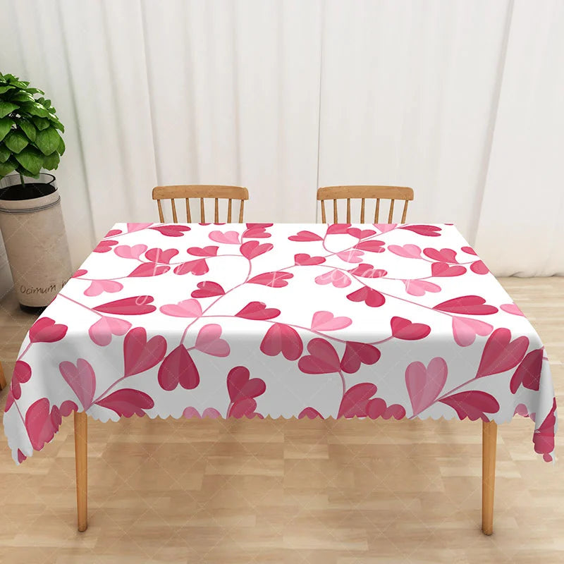 Lofaris Pink Heart Leaf Rectangle Tablecloth Botanical Love Vine Table Cover Sweet Valentine Day Home Decor