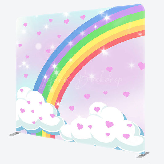 Lofaris Pink Heart Rainbow Cloud Birthday Pillow Case Backdrop