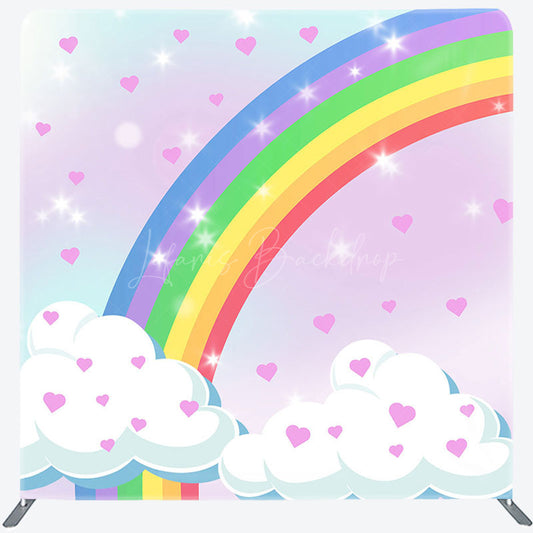 Lofaris Pink Heart Rainbow Cloud Birthday Pillow Case Backdrop