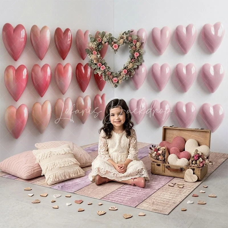 Lofaris Pink Hearts and Pastel Wooden Floor Room Set Backdrop Romantic Valentine’s Day Party Decor