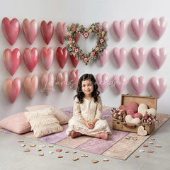 Lofaris Pink Hearts and Pastel Wooden Floor Room Set Backdrop Romantic Valentine’s Day Party Decor