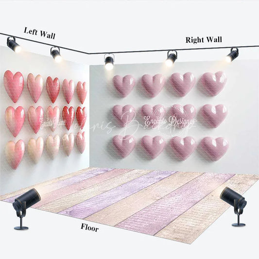 Lofaris Pink Hearts and Pastel Wooden Floor Room Set Backdrop Romantic Valentine’s Day Party Decor
