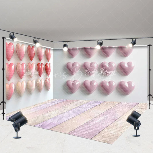 Lofaris Pink Hearts and Pastel Wooden Floor Room Set Backdrop Romantic Valentine’s Day Party Decor