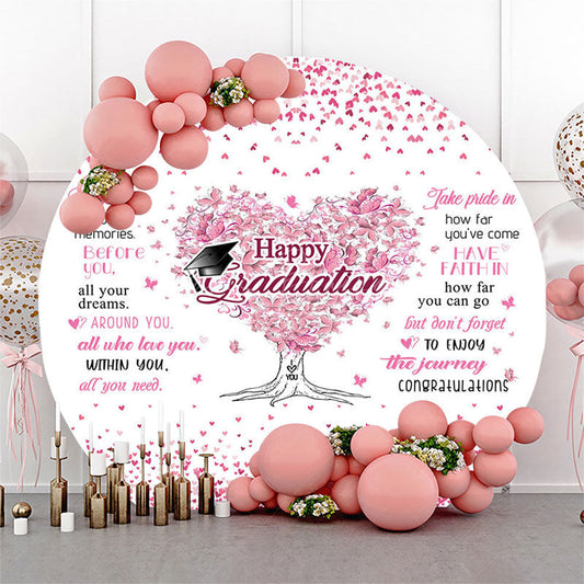 Lofaris Pink Hearts Tree Round Happy Graduation Backdrop