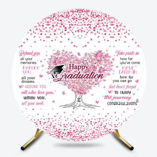 Lofaris Pink Hearts Tree Round Happy Graduation Backdrop