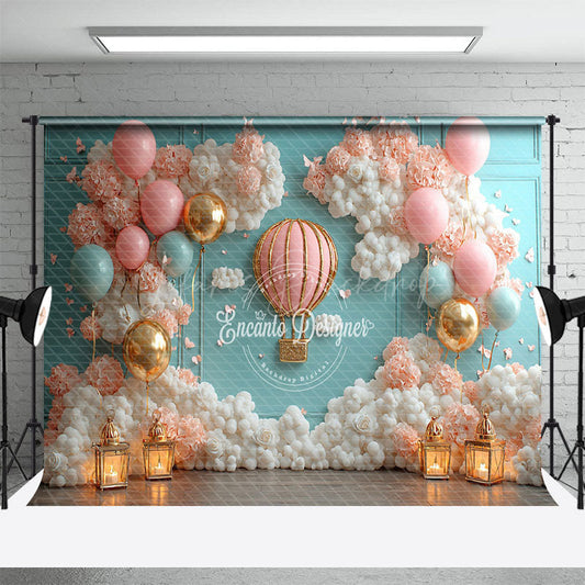 Lofaris Pink Hot Air Balloon Birthday Photography Backdrop
