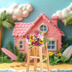 Lofaris Pink House Coconut Tree Summer Photo Backdrop