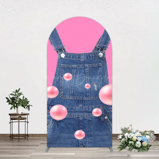 Lofaris Pink Jeans With Pearl Cartoon Birthday Arch Backdrop