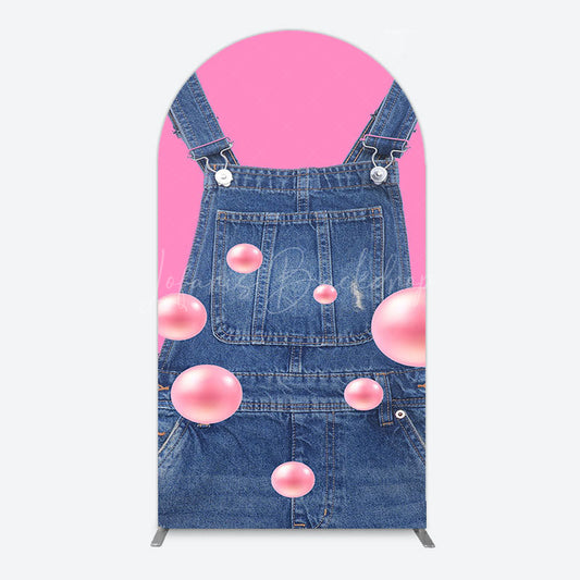 Lofaris Pink Jeans With Pearl Cartoon Birthday Arch Backdrop