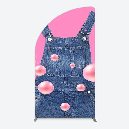 Lofaris Pink Jeans With Pearl Cartoon Birthday Half Moon Arch Backdrop