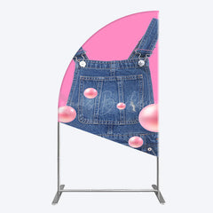 Lofaris Pink Jeans With Pearl Cartoon Birthday Half Moon Arch Backdrop