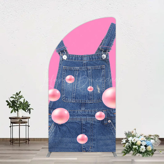 Lofaris Pink Jeans With Pearl Cartoon Birthday Half Moon Arch Backdrop