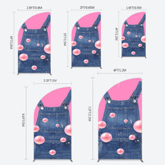 Lofaris Pink Jeans With Pearl Cartoon Birthday Half Moon Arch Backdrop