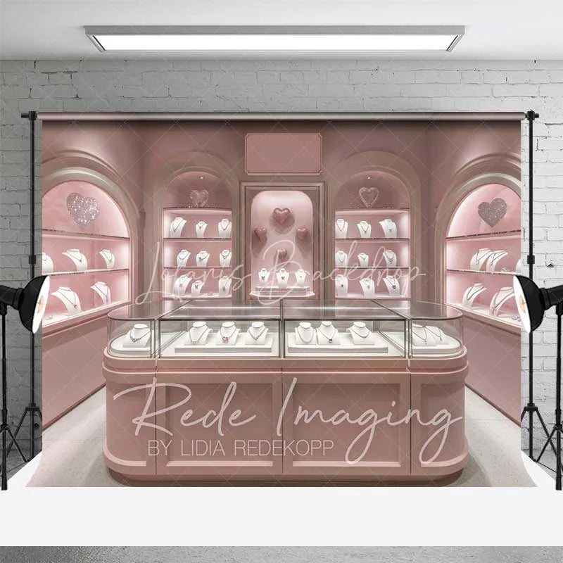 Lofaris Pink Jewelry Store Backdrop Elegant Boutique Display Romantic Photography Background for Valentine’s Day