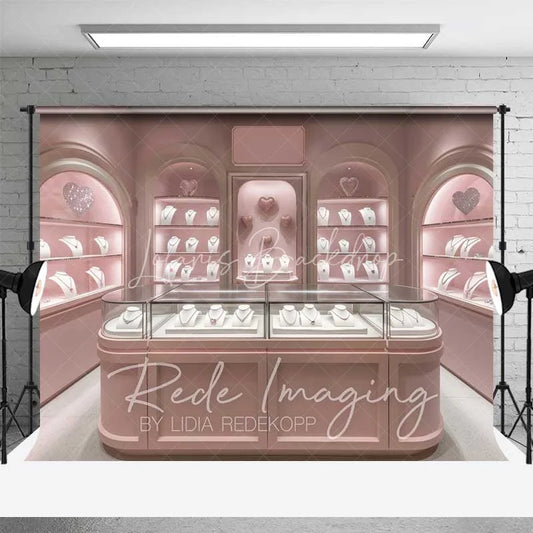 Lofaris Pink Jewelry Store Backdrop Elegant Boutique Display Romantic Photography Background for Valentine’s Day