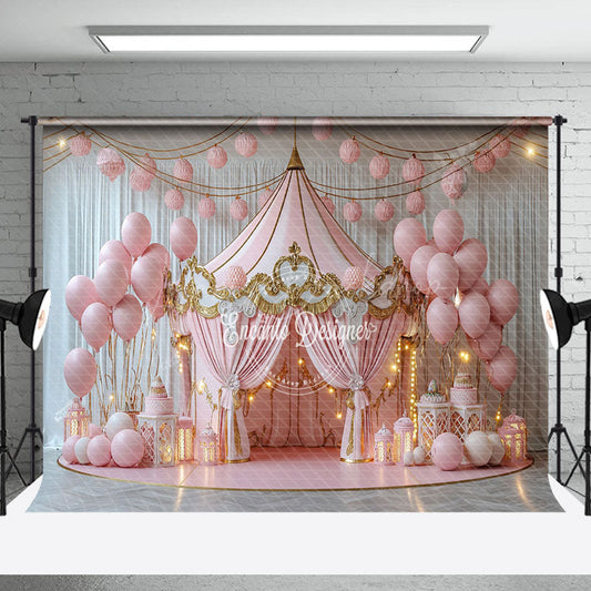 Lofaris Pink Lighted Circus Tent Balloons Cake Smash Backdrop