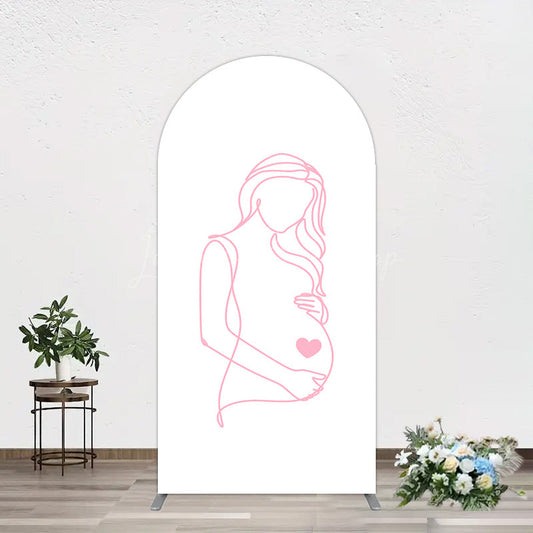 Lofaris Pink Lined Pregnant Woman Baby Shower Arch Backdrop