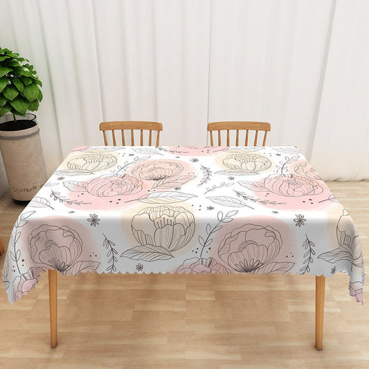Lofaris Pink Lotus Flower Tablecloth on White for Zen Yoga or Serene Botanical Themed Dining Decor