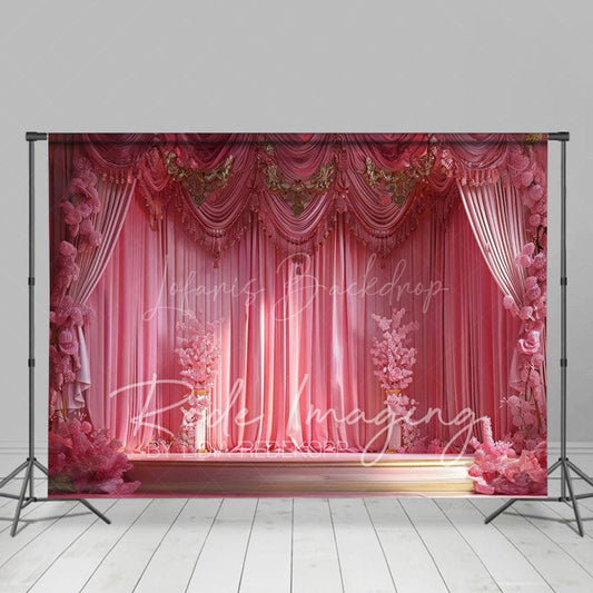 Lofaris Pink Luxury Ballroom Stage Wedding Photo Backdrop