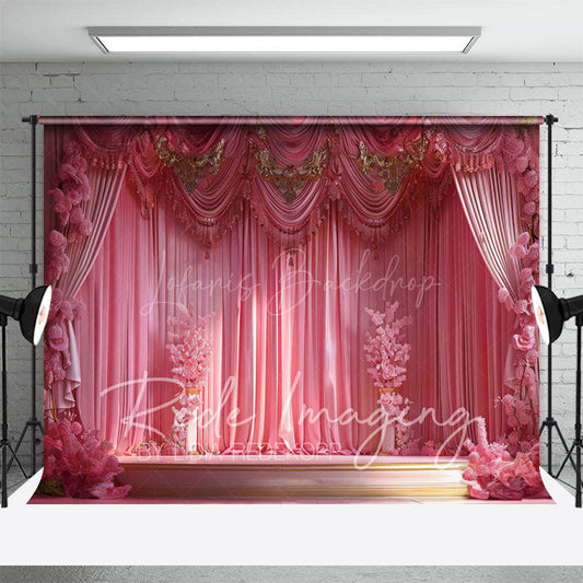 Lofaris Pink Luxury Ballroom Stage Wedding Photo Backdrop