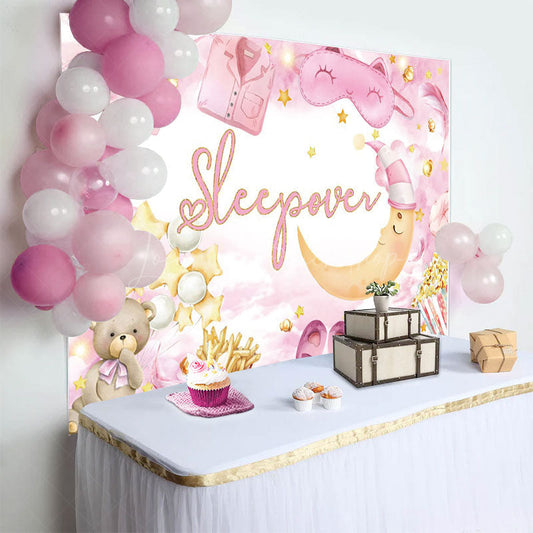 Lofaris Pink Masquerade Moon Light Bear Sleepover Backdrop