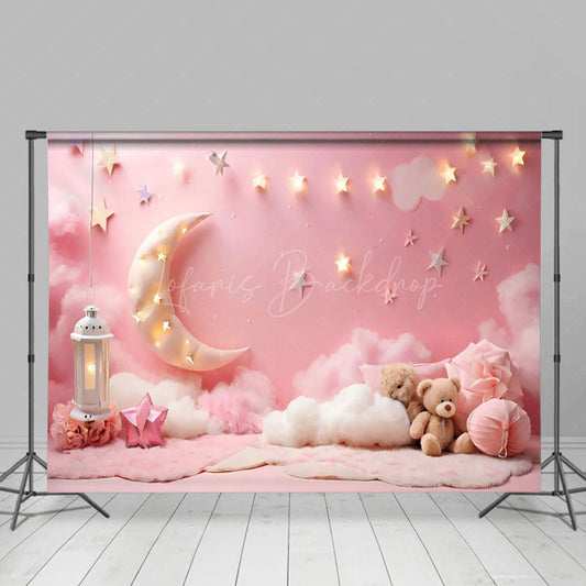 Lofaris Pink Moon Clouds Princess Girl Cake Smash Backdrop