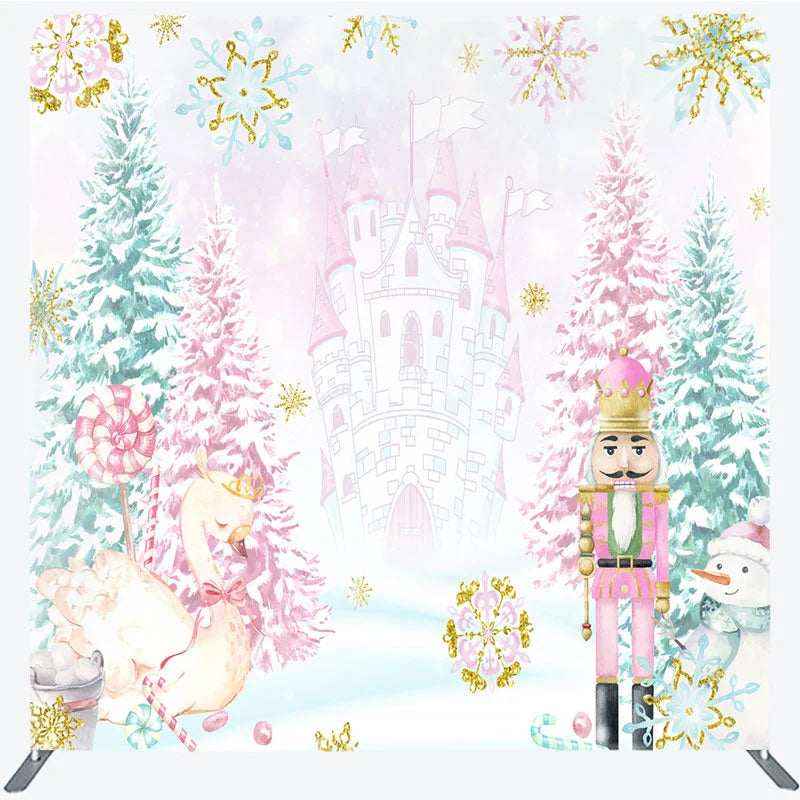 Lofaris Pink Nutcracker Tension Fabric Backdrop Winter Castle Swan Decoration Christmas Ballet Background
