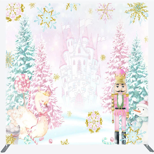 Lofaris Pink Nutcracker Tension Fabric Backdrop Winter Castle Swan Decoration Christmas Ballet Background