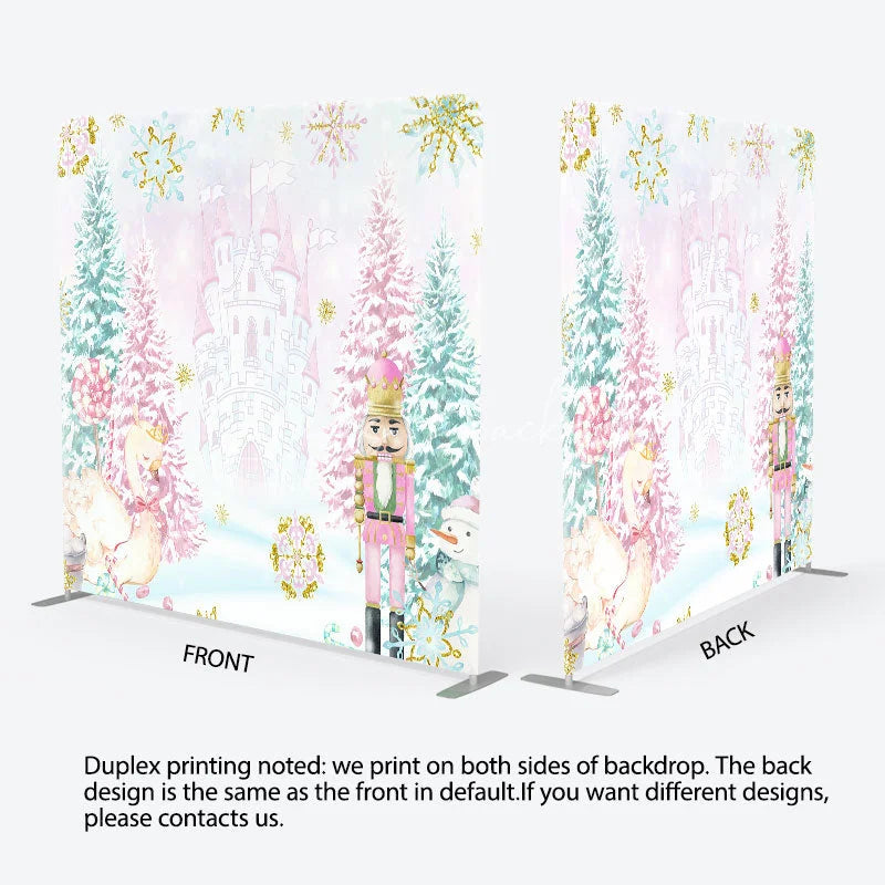 Lofaris Pink Nutcracker Tension Fabric Backdrop Winter Castle Swan Decoration Christmas Ballet Background
