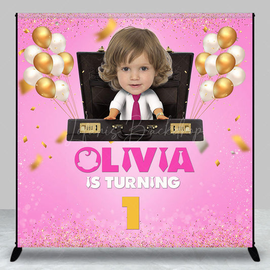 Lofaris Pink Office Baby Custom Photo 1st Birthday Backdrop