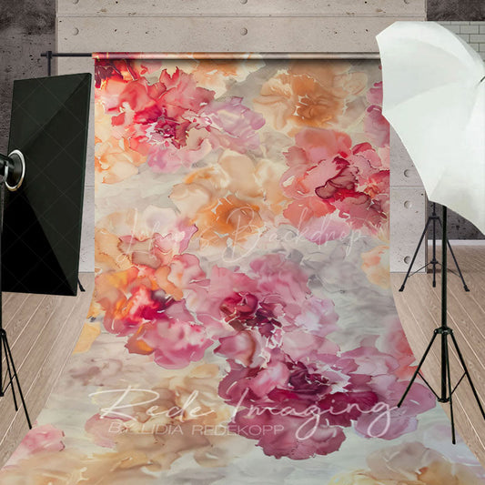 Lofaris Pink Orange Abstract Floral Pattern Sweep Backdrop