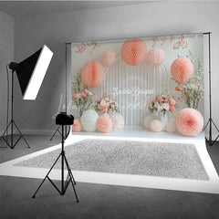 Lofaris Pink Paper Fan and Flower Wall Photography Backdrop for Wedding Bridal Shower or Birthday Party Photo Booth