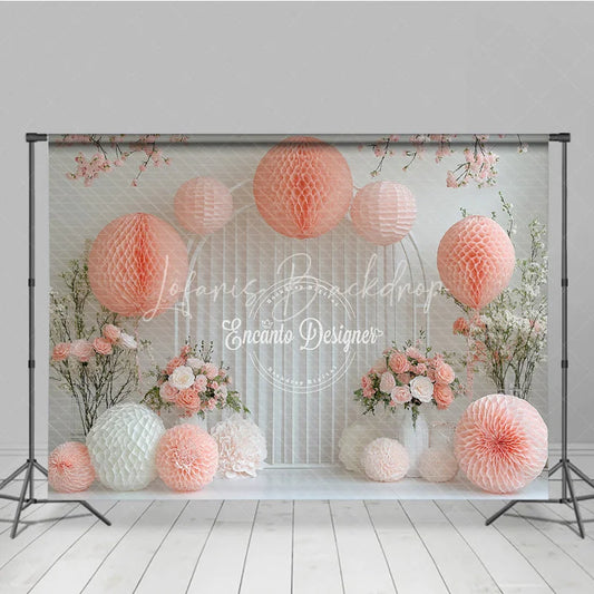 Lofaris Pink Paper Fan and Flower Wall Photography Backdrop for Wedding Bridal Shower or Birthday Party Photo Booth