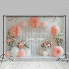Lofaris Pink Paper Fan and Flower Wall Photography Backdrop for Wedding Bridal Shower or Birthday Party Photo Booth