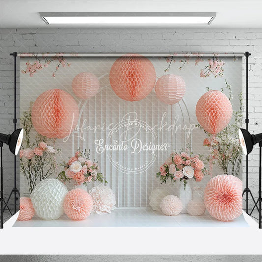 Lofaris Pink Paper Fan and Flower Wall Photography Backdrop for Wedding Bridal Shower or Birthday Party Photo Booth