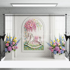 Lofaris Pink Pastel Floral Arch White Wall Photography Backdrop Whimsical Garden Wedding Party Decor